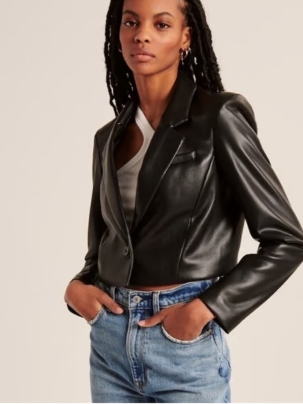 ABERCROMBIE Cropped Vegan Faux Leather‎ Jacket